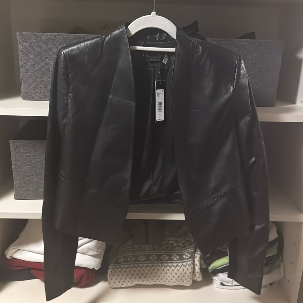 Alice and Olivia black leather cropped blazer size M